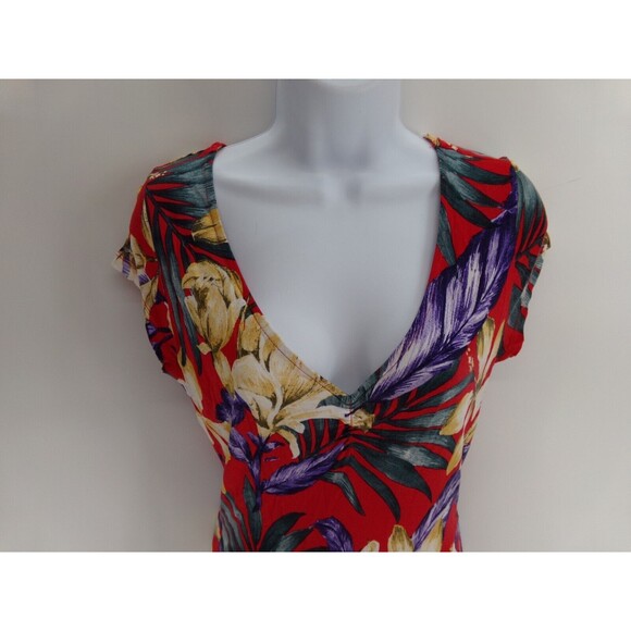 Lascana Venus Red tropical Floral Dress Midi Short Sleeve Day Dress Womens Small - Picture 4 of 13
